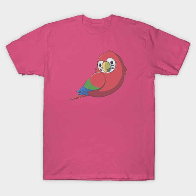 Cute fluffy red and green macaw T-Shirt by AniBeanz